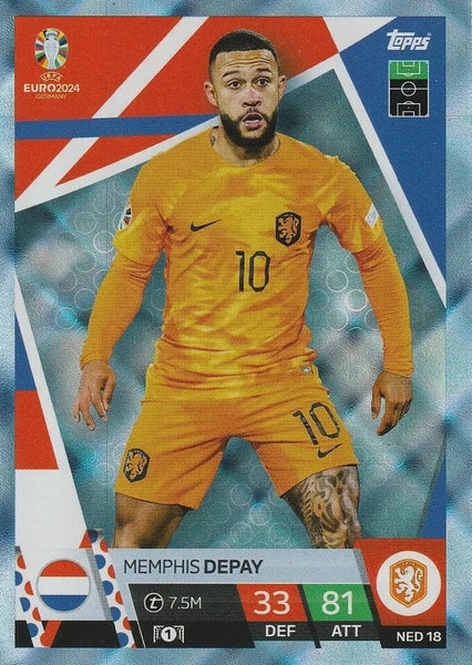 Match Attax Euro 2024 Memphis Depay Netherlands Crystal Parallel Blue UEFA Card