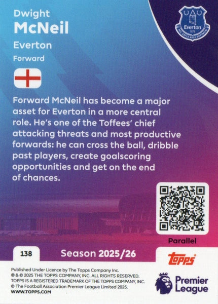 Topps Premier League 25/26 Dwight McNeil Everton Sparkle Parallel Card /399