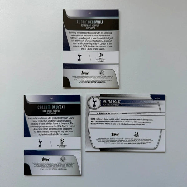 Topps Chrome & Bowman Chrome Tottenham Hotspur 3-Card Prospect Bundle