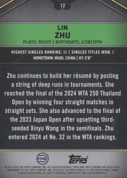 Topps 2024 Graphite Tennis Lin Zhu Chrome Card 12/199