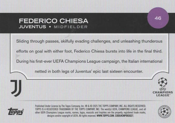 Topps UCC Flagship 2024/25 Federico Chiesa Flowfractor Parallel Card #46