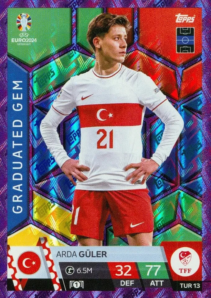Match Attax Euro 2024 Arda Guler Crystal Purple Sapphire Parallel Topps Card