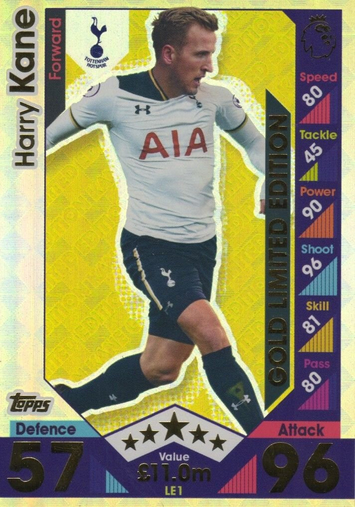 Match Attax 2016/2017 Harry Kane Gold Limited Edition Plus 5 Trading Cards