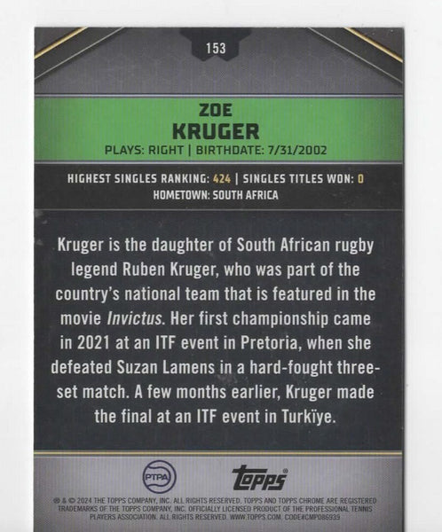 Topps 2024 Graphite Tennis Zoe Kruger Green Parallel Chrome Card /199