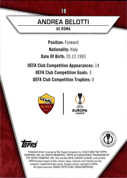 Topps Superstars 2024 23/24 Andrea Belotti AS Roma Uncommon Trading Card #18
