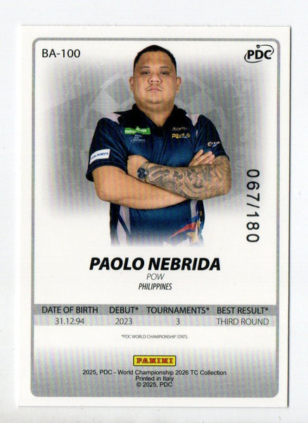 Panini 2026 PDC World Championship Darts Paolo Nebrida Base Parallel Card /180