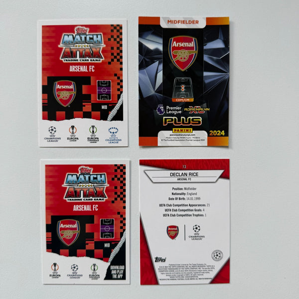 Declan Rice Football Card Bundle Topps & Panini Arsenal 4 Cards