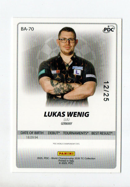 Panini PDC World Darts 2026 Lukas Wenig Green /25 SSP Base Card