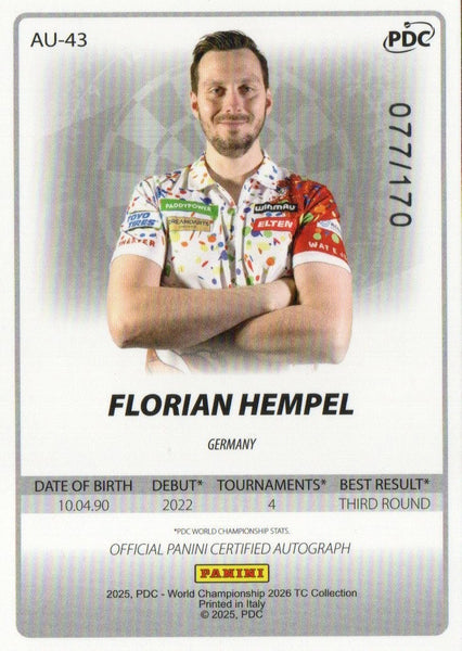 Panini PDC World Darts 2026 Florian Hempel Auto /170 SSP Autograph Card