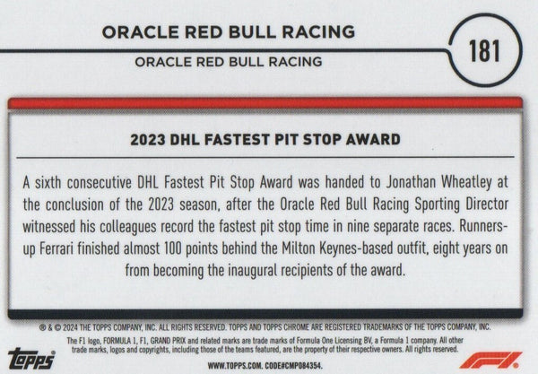 Topps Chrome Formula 1 2024 Red Bull Racing Award Winners Card #181