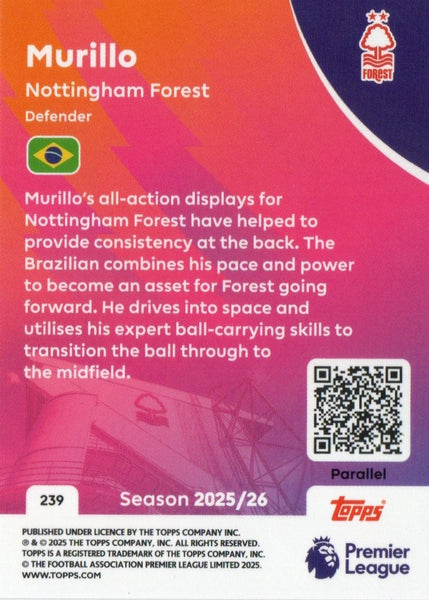 Topps Premier League 25/26 Murillo Nottingham Forest Pink Parallel Card /399