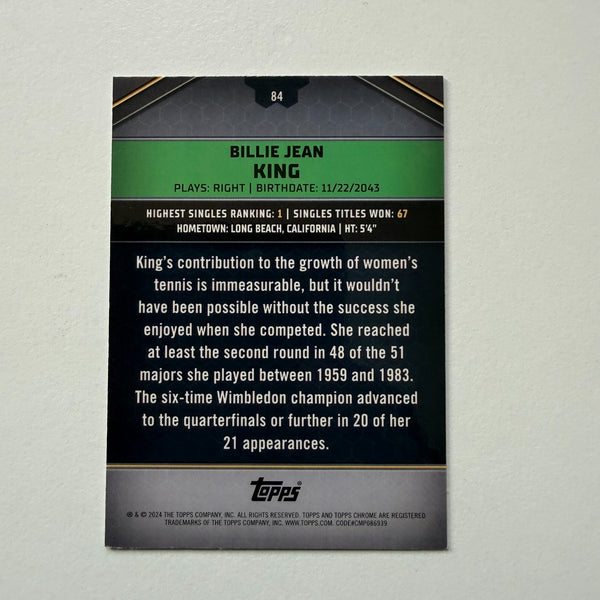 Topps 2024 Graphite Tennis Billie Jean King Green Parallel Chrome Card /199