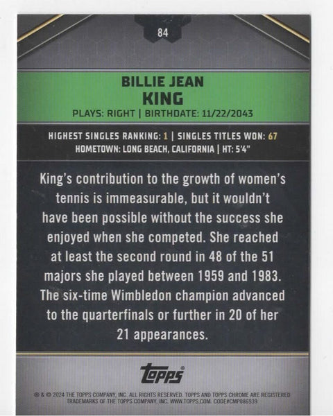 Topps 2024 Graphite Tennis Billie Jean King Green Parallel Chrome Card /199