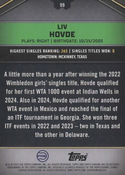Topps 2024 Graphite Tennis Liv Hovde Tour Parallel Chrome Card 126/199