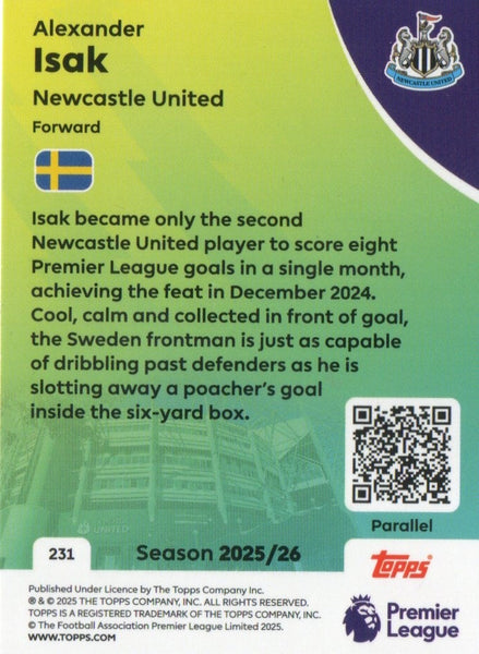 Topps Premier League 25/26 Alexander Isak Newcastle United Pink Parallel /399