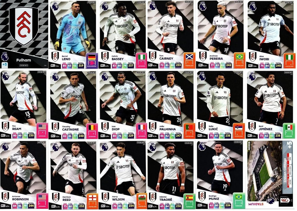 Panini Premier League Adrenalyn XL 2025 24 25 Fulham Full Base Team Set Cards