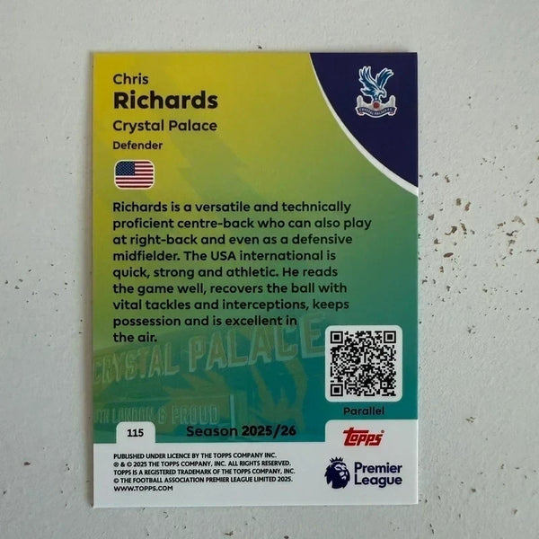 Topps Premier League 25/26 Chris Richards Crystal Palace Blue Parallel /150