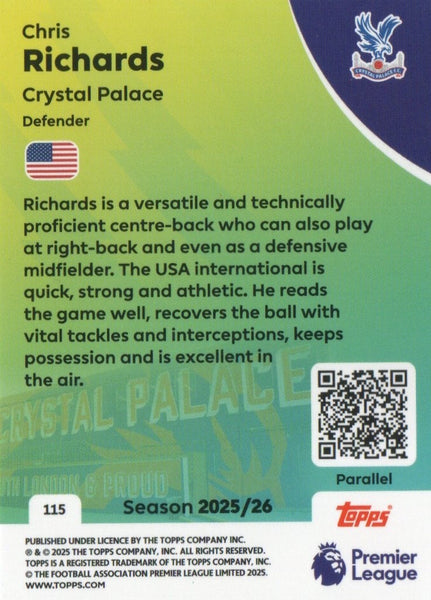 Topps Premier League 25/26 Chris Richards Crystal Palace Blue Parallel /150