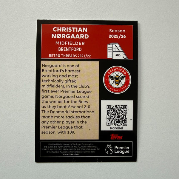 Topps Premier League 25/26 Christian Norgaard Retro Threads Parallel Card /299