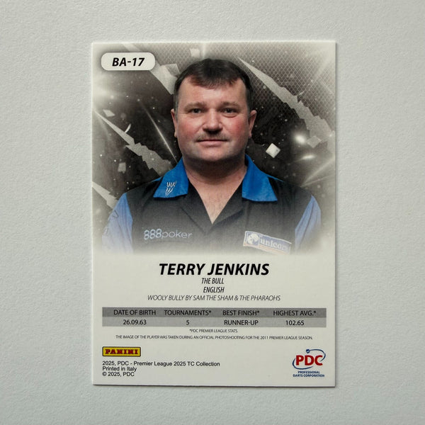 Panini PDC Premier League Darts 2025 Terry Jenkins Pink Cracked Ice Card