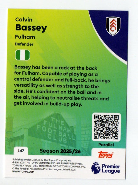 Topps Premier League 25/26 Calvin Bassey Fulham Blue Sparkle Parallel Card /150