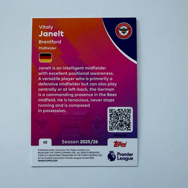 Topps Premier League 25/26 Vitaly Janelt Brentford Purple Parallel Card /199