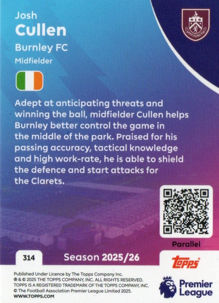 Topps Premier League 25/26 Josh Cullen Burnley Blue Parallel Card /150