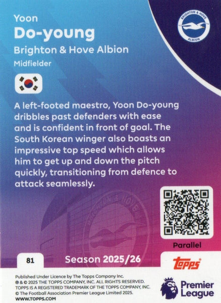 Topps Premier League 25/26 2026 Yoon Do-young Brighton Green Rookie Card /99