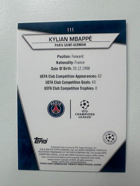 Topps Superstars 2024 23/24 Kylian Mbappe PSG Base Trading Card #111