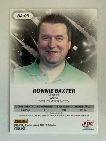 Panini PDC Premier League Darts 2025 Ronnie Baxter Gold /9 SSP Parallel Card