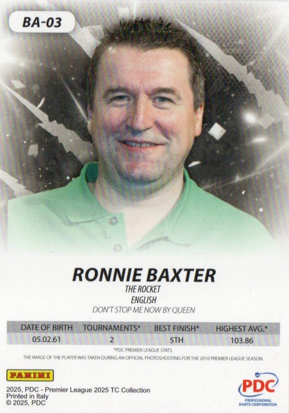 Panini PDC Premier League Darts 2025 Ronnie Baxter Gold /9 SSP Parallel Card