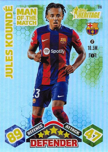 Match Attax Extra 23/24 Jules Kounde Man Of The Match Heritage Trading Card