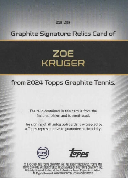 Topps Graphite Tennis 2024 Zoe Kruger Chrome Auto /50 Certified Autograph MGC 7