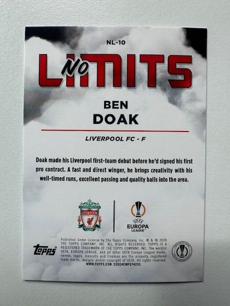 Topps Superstars 2024 23/24 Ben Doak Liverpool No Limits Card NL-10