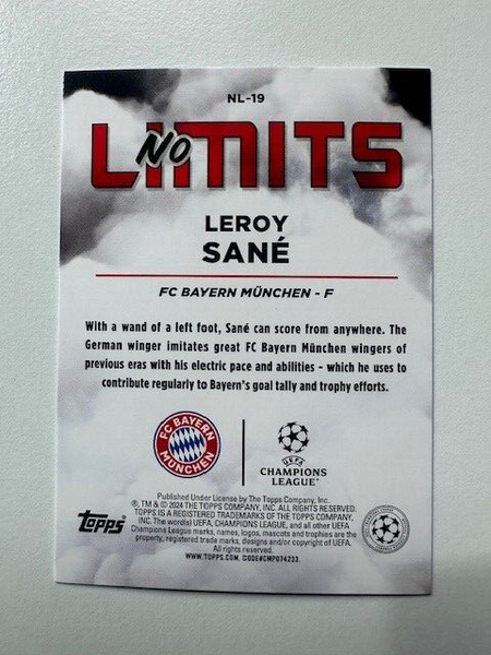 Topps Superstars 2024 23/24 Leroy Sane Bayern Munich No Limits Card NL-19