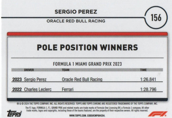 Topps Chrome Formula 1 2024 Sergio Perez Pole Position Miami Grand Prix 2023