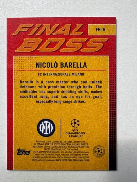 Topps Superstars 2024 23/24 Nicolo Barella Final Boss Inter Milan Card FB-6