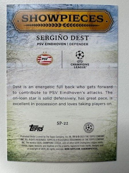 Topps Superstars 2024 23/24 Sergino Dest Showpieces PSV Eindhoven Card SP-22