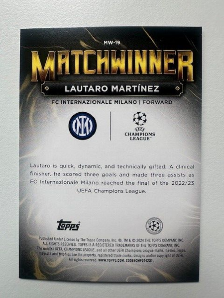Topps Superstars 2024 23/24 Lautaro Martinez Matchwinner Inter Milan Card MW-19