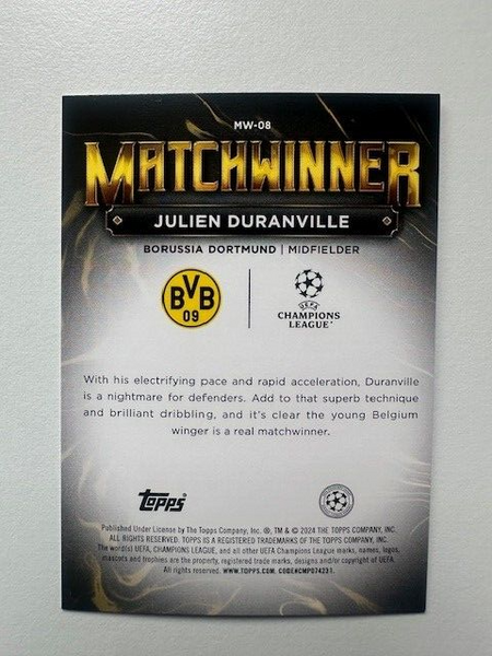 Topps Superstars 2024 23/24 Julien Duranville Matchwinner Dortmund Card MW-08