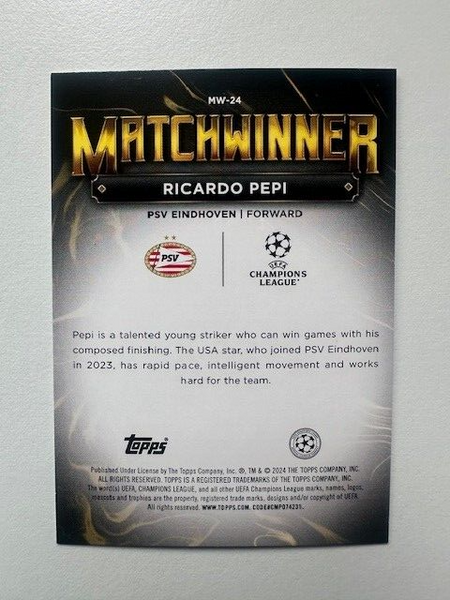 Topps Superstars 2024 23/24 Ricardo Pepi Matchwinner PSV Eindhoven Card MW-24
