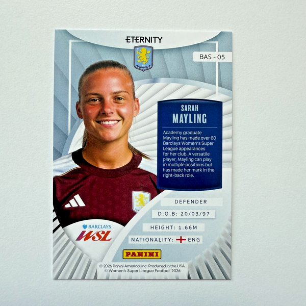 Panini Eternity WSL 25/26 Sarah Mayling Base Parallel Green /50 Aston Villa Card