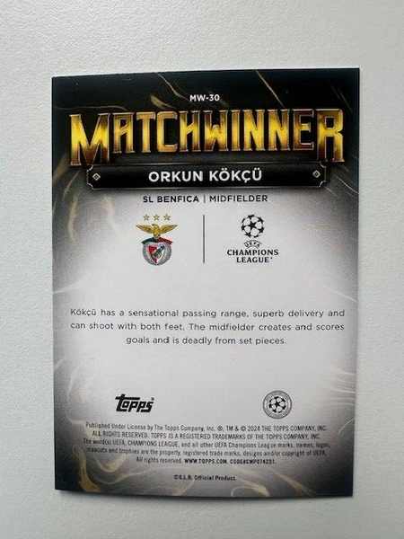 Topps Superstars 2024 23/24 Orkun Kokcu Matchwinner Benfica Card MW-30