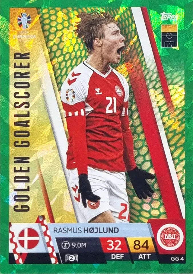 Match Attax UEFA Euro 2024 Rasmus Hojlund Green Parallel Golden Goalscorer Card