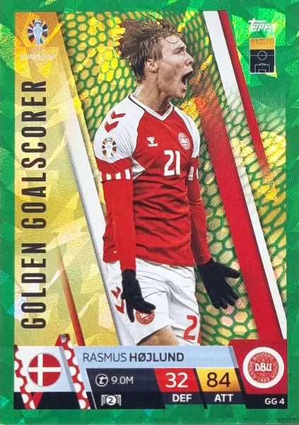 Match Attax UEFA Euro 2024 Rasmus Hojlund Green Parallel Golden Goalscorer Card