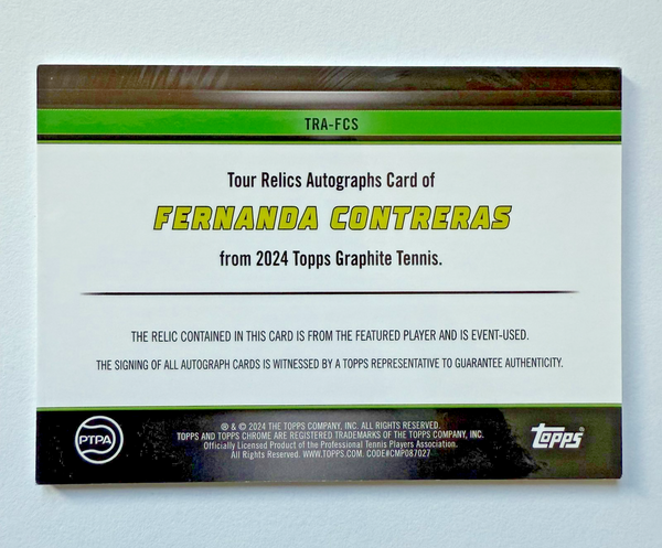 Topps Graphite 2024 Fernanda Contreras RC Relic Auto Chrome Tennis Rookie Card