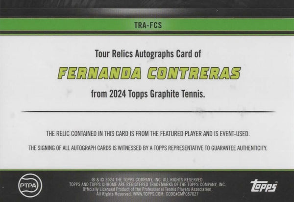 Topps Graphite 2024 Fernanda Contreras RC Relic Auto Chrome Tennis Rookie Card