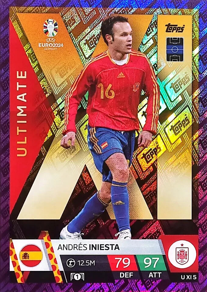 Match Attax UEFA Euro 2024 Andres Iniesta Crystal Purple Parallel Ultimate Card
