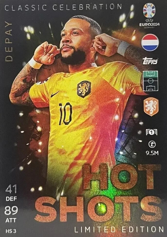 Match Attax UEFA Euro 2024 Memphis Depay Hot Shots Limited Edition Trading Card