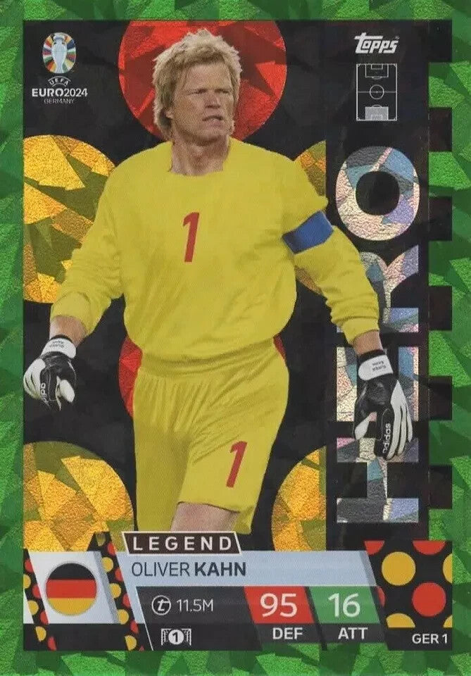 Match Attax Euro 2024 Oliver Kahn Crystal Parallel Green Hero Topps Card